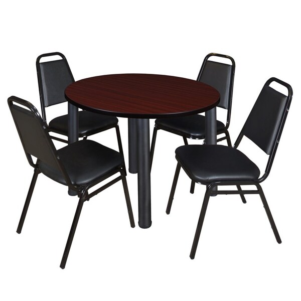Kee Kee Round Table & Chair Set, Wood, Metal, Vinyl Top, Mahogany TB42RNDMHBPBK29BK - main